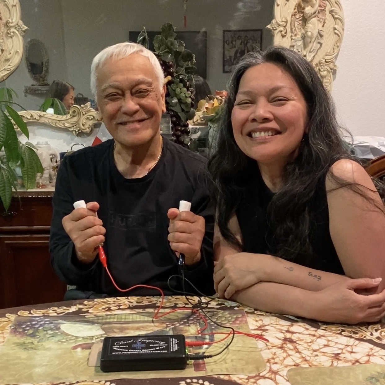 Hazel and her Dad zapping